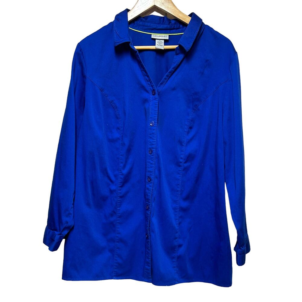 Catherines Casual Button‎ Down 1X Sapphire Blue Shirt